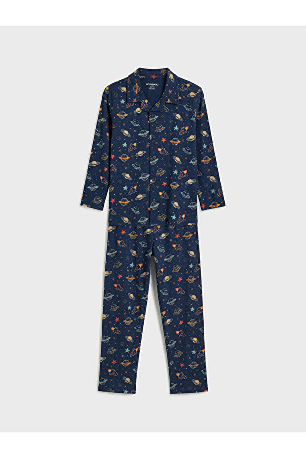 Quality Pieces from Çelebi Store Shirt Collar Patterned Boy's Pajama Set