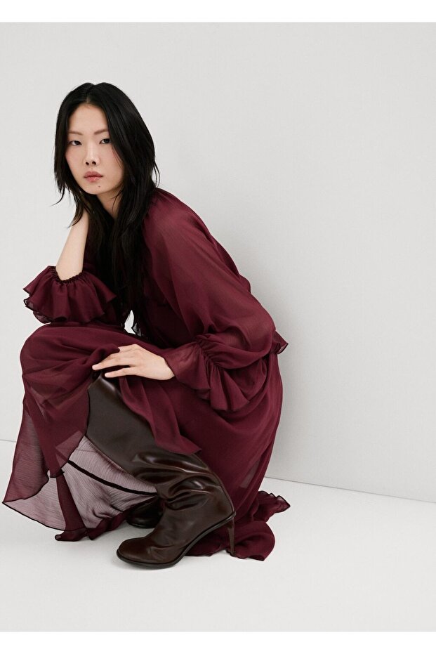 Fırfırlı uzun elbise - 6