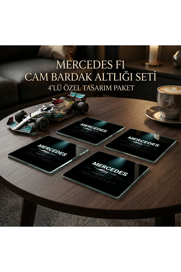 Formula Mercedes Series Crystal Glass Coaster Set of 4 - 10X10 cm Special Design