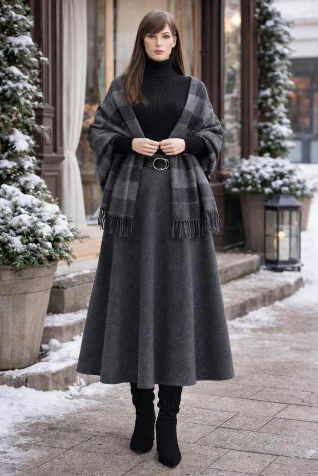 Anthracite Non-Pilling Imported K Melton Skirt Winter Thick Skirt