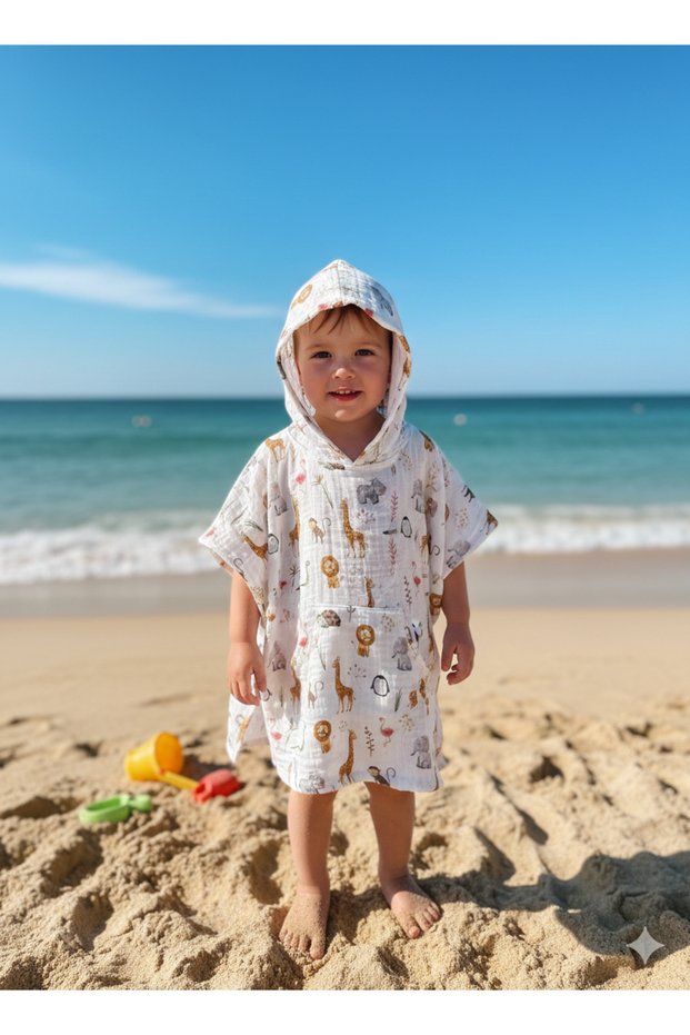 Organic Muslin Poncho Baby Kids Beach Poncho 100% Cotton Oeko-Tex Certified Fabric