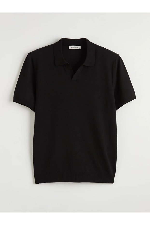 Lcw Vision Black Polo Neck Short Sleeve Men's Knitwear Sweater