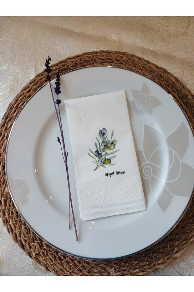 Olive Branch Presentation Napkin | Birthday, Invitation Napkin 12-Piece Patterned Napkin