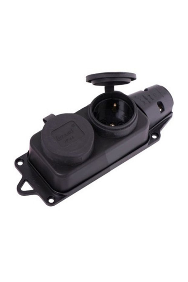 Double Rubber Socket, Black, 16A, Construction Site