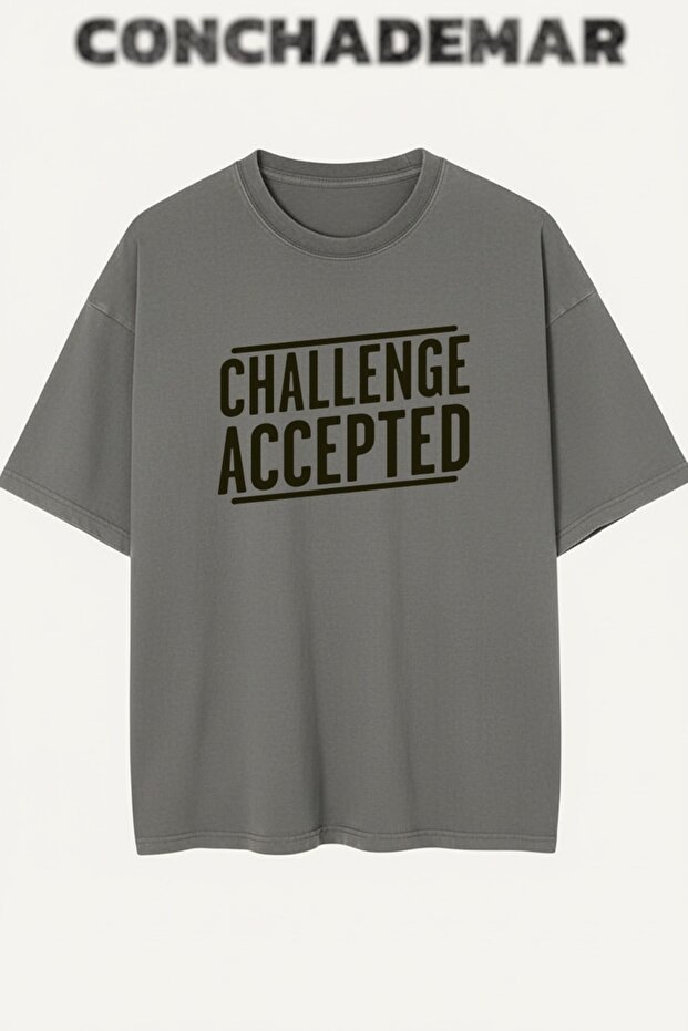 تي شيرت قطني فاخر كبير الحجم مطبوع عليه Challenge Accepted Barney