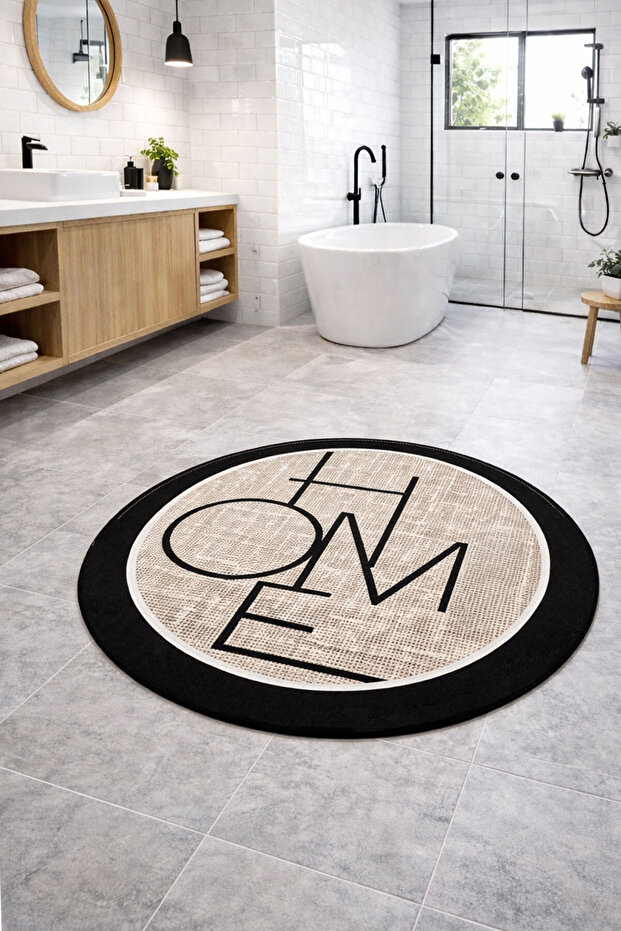 Digital Non-Slip Washable Home Jute Look Round Bath Mat Carpet Bathroom Decor 80X80 cm