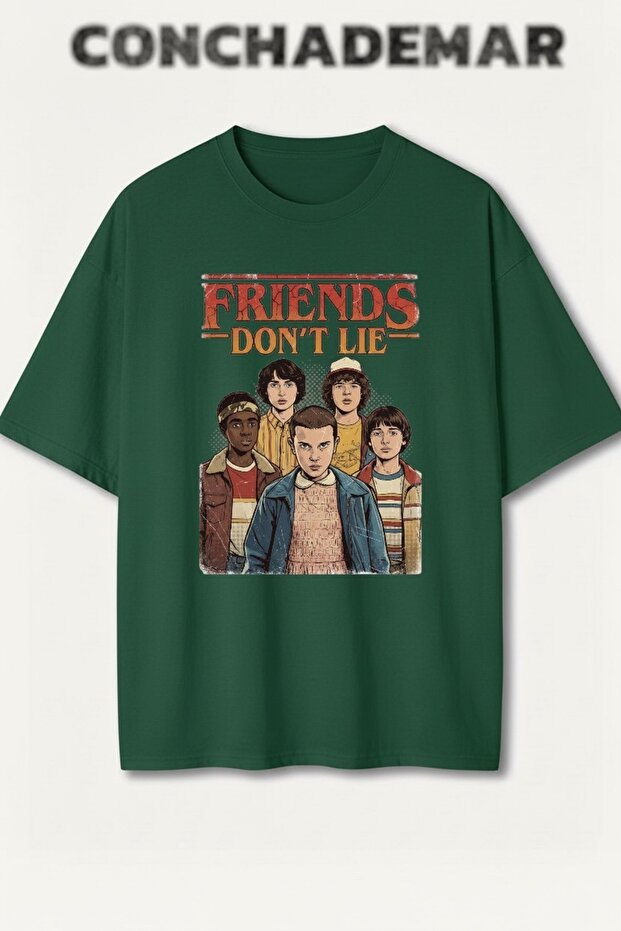 Stranger Things Friends Dont Lie Printed Premium Oversize Cotton T-Shirt