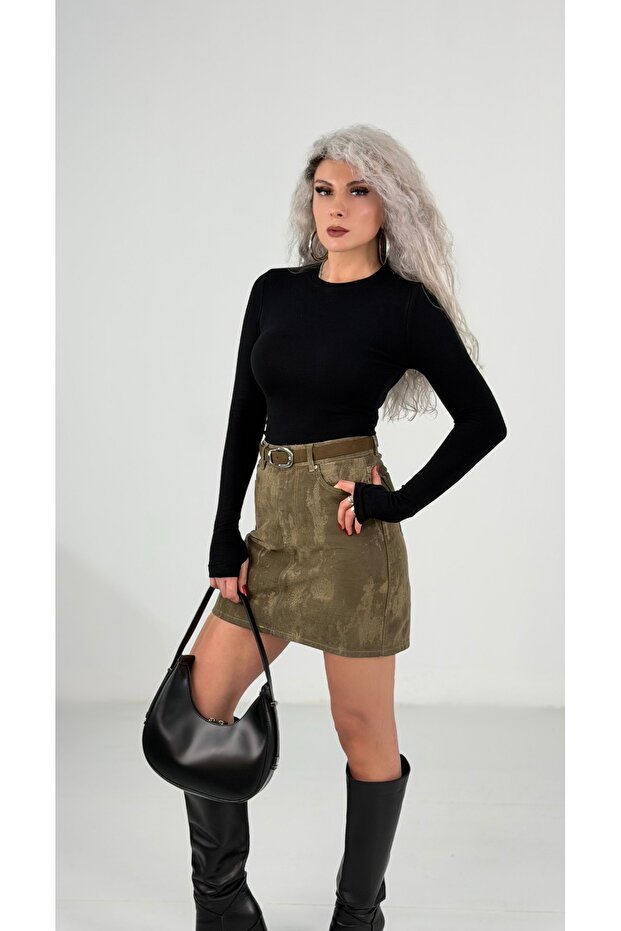 Siyah Uzun Kol Parmak Geçmeli Modal Basic Body - 3