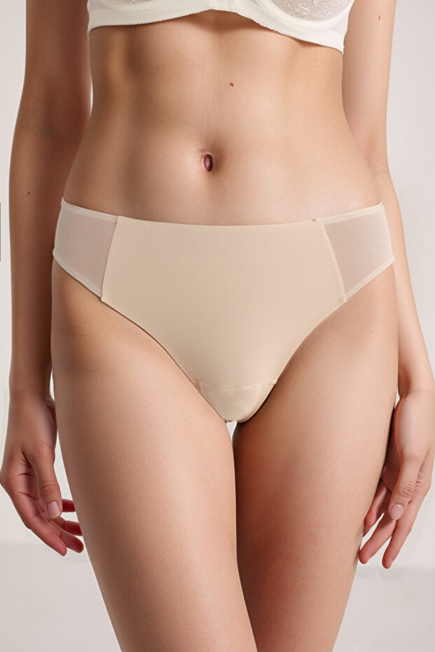Women's Modal-Cotton, Special Cut, Powernet Detailed Panties (with Socks as a Gift)