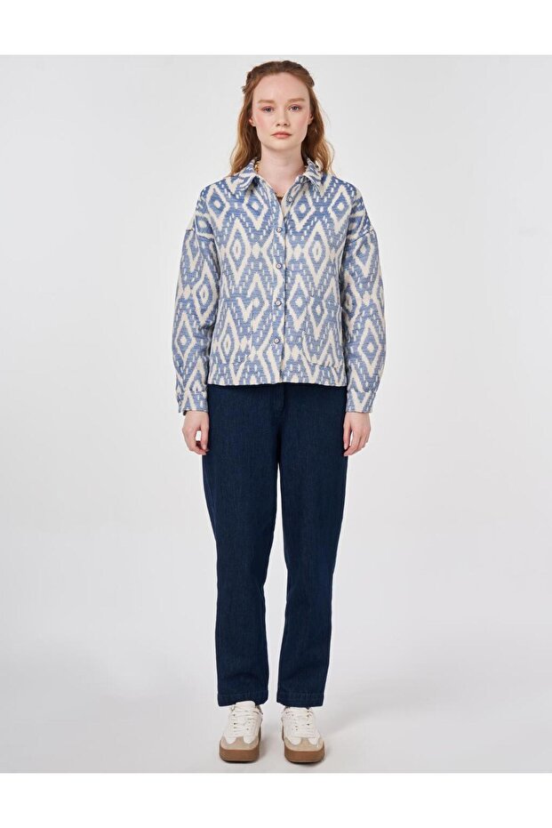 Geometric Pattern Jacket Indigo - 3