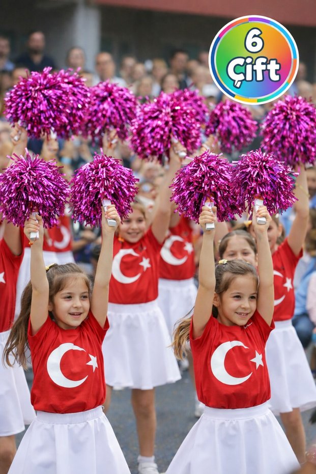 Ponpon Metallic Shiny Fuchsia Purple Cheerleading Pompoms with Sticks Durable Lightweight Cheer Pompoms 6 Pairs