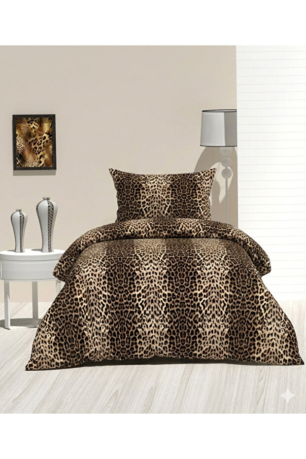 Single Beige Leopard Pattern Duvet Cover Set 100X200 Elastic Sheet 155X230 Duvet Cover
