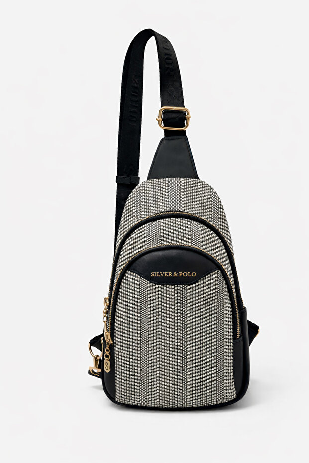 Silver Polo Bodybag Women's Bag Labyrinth Patterned Black-White 959