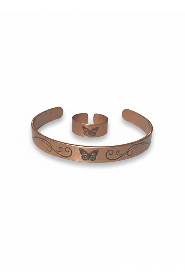 Butterfly Motif Pure Copper Bracelet and Ring Set