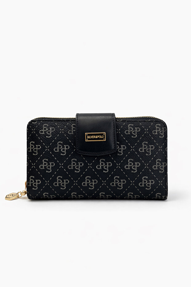 Silver Polo Women's Wallet Patterned Silver-Black 1107