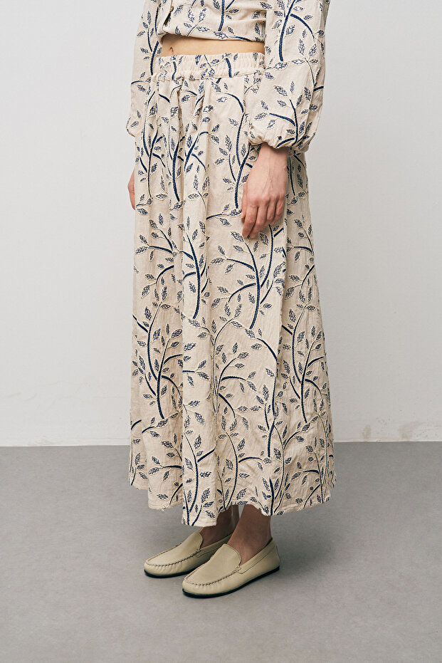 Women's Botanical Line Embroidered Bohemian Maxi Skirt