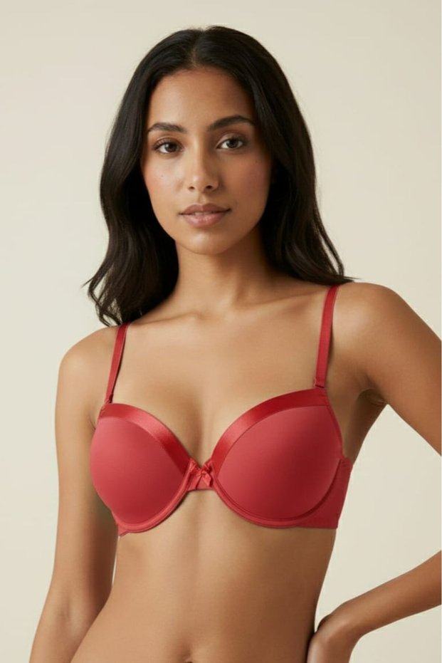Dark Pink Young Girls Satin Detailed Padded Underwire Bra - Removable Straps Supported Everyday Bra