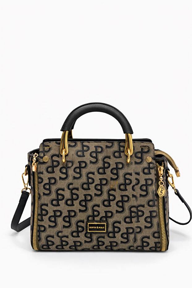 Silver Polo Women's Bag Monogram Patterned Mink Khaki 1079