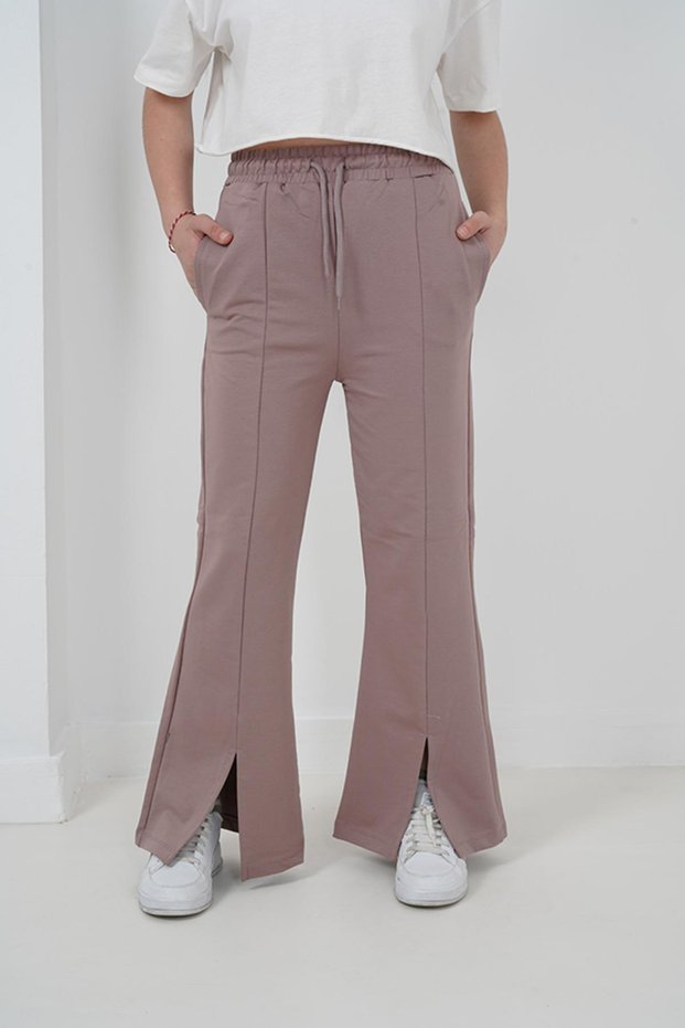 Girl's Two-Thread Fabric Striped Slit Long Pants Jo Jogger Pants Antolon - G192438 - Smoke Gray
