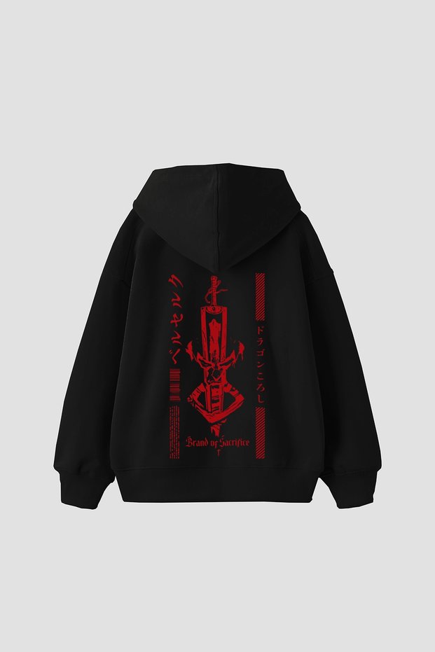 Berserk Dragon Slayer Printed Oversized Unisex Black Hoodie