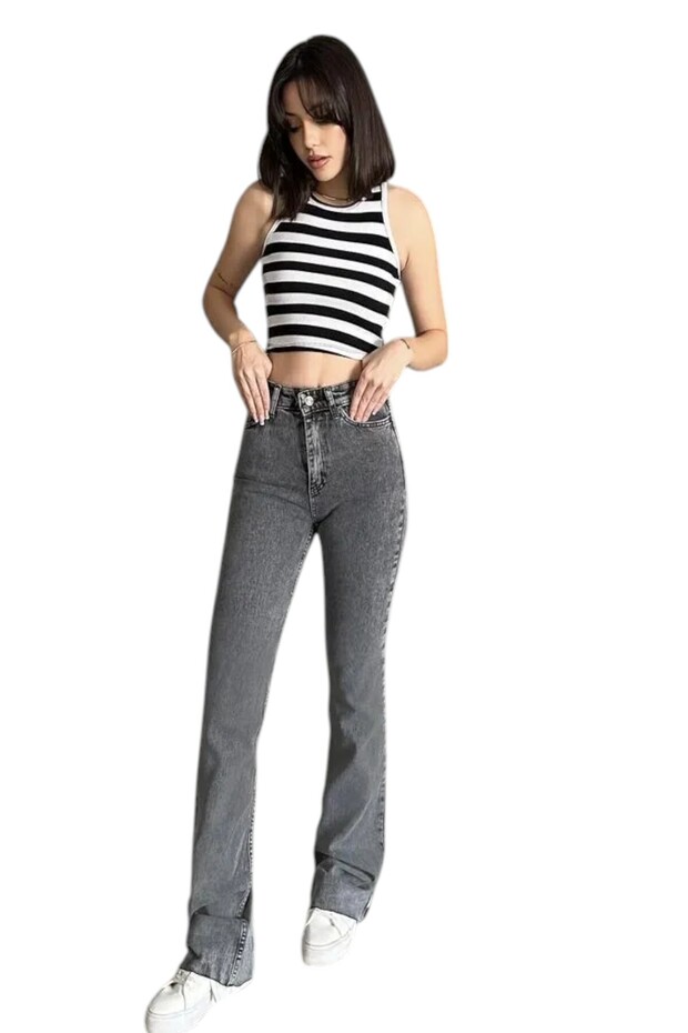 Abril Füme Flared Solmaz Women's Flexible High Waist Denim Trousers