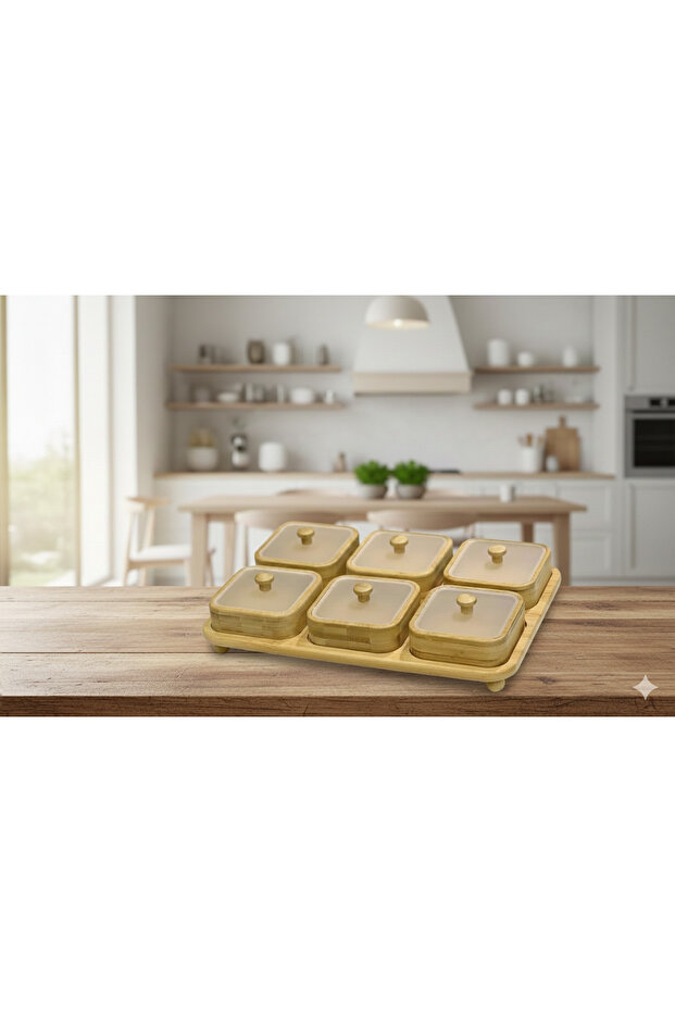bambu mat PVC kapaklı servis seti