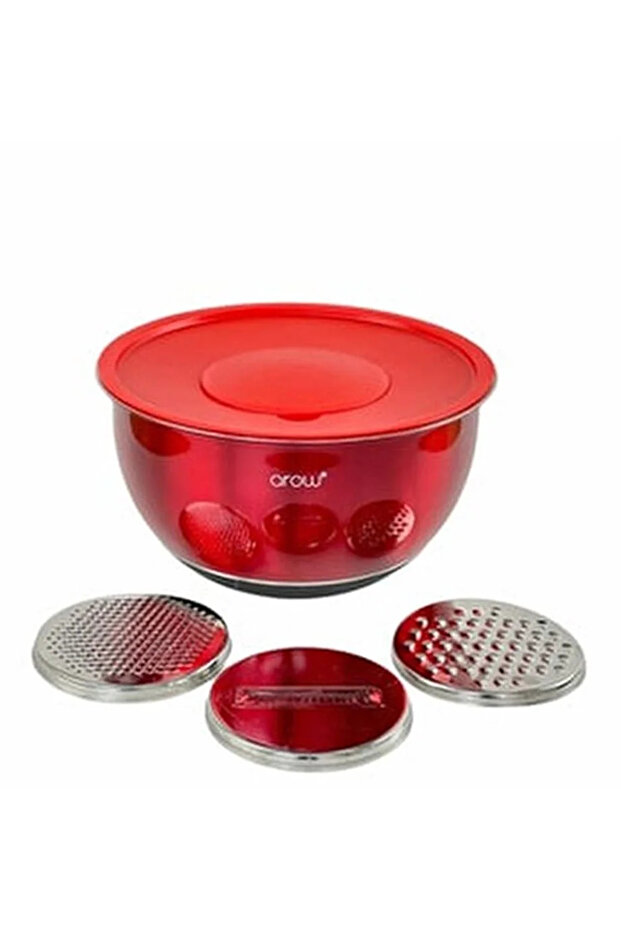 Daria Stainless Steel Mixing Bowl with Grater and Lid 26 cm Red Dc1.Tr-2456