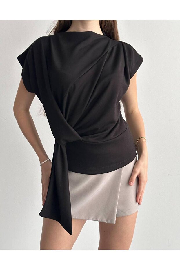 Women's Draped Asymmetrical Detailed Blouse Zyn-58880