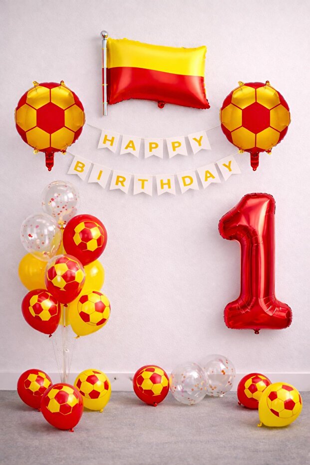 Yellow Red Football Themed 1St Birthday Balloon Set