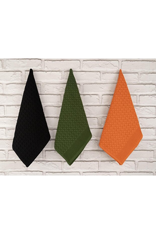 Cotton 3-Piece 40X65 cm Waffle Textured Colorful Kitchen & Hand Towel Set