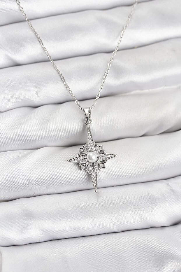 Chain Silver Color Pole Star Model Zircon Stone Women's Necklace - Ebj260130W39319
