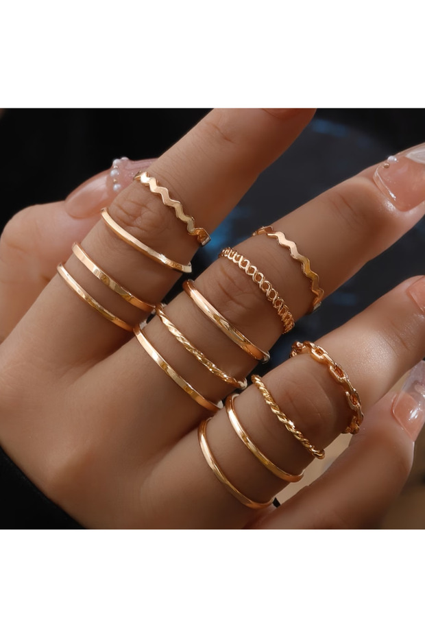 طقم خواتم بتصميم متعرج وخواتم مفصلية - 2