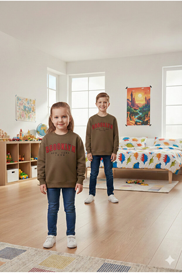 Figure Printed Brown 3-Yarn Comfortable Warm Sweatshirt for Girls/Boys