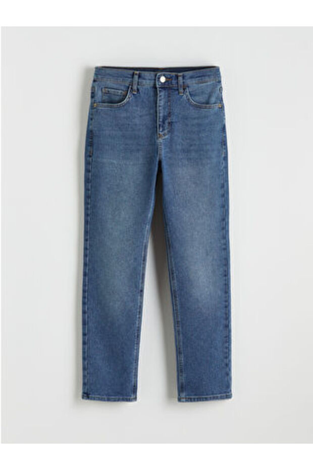 Artı-Store High-Waisted, Slim-Fit Women's Jeans, Featuring a Five-Pocket Design and Fer.