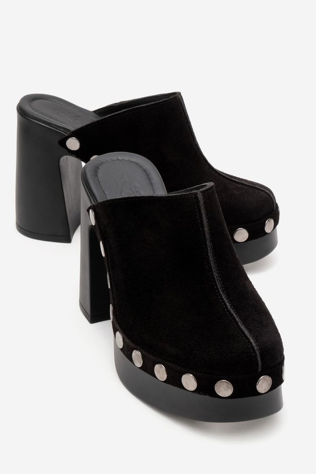 Drew Women's Genuine Leather Clogs Slippers Black Suede