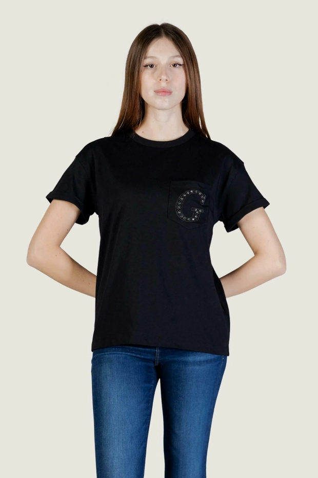 Short Sleeve Crew Neck Pocketed g Logo Women's Black T-Shirt W6Gi17K3037-Jblk