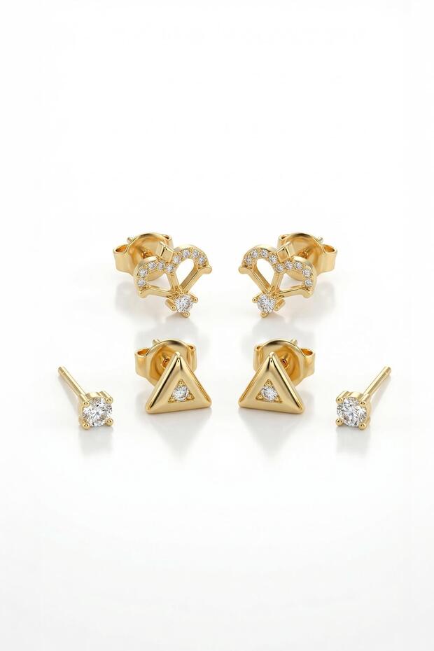 0145 Triangle Multiple Earrings Gold - 1