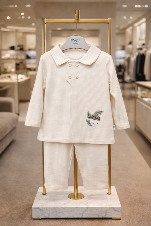 Baby Collar-Dubble Buttoned Quilted- (6-36 Months) Top and Bottom Set- High Quality Manufacturing Baby Set