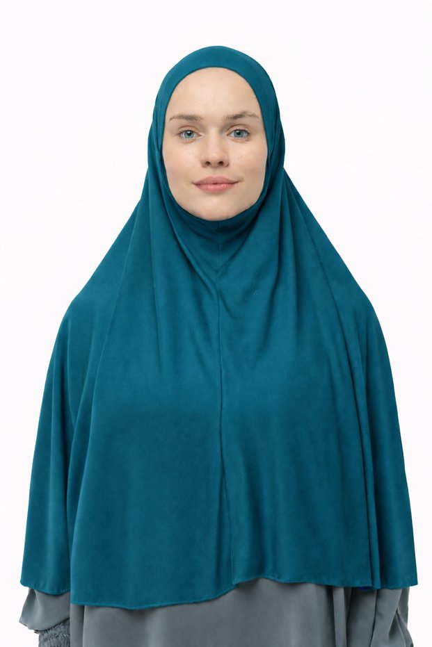 Ready-To-Wear Turban Veil Practical Scarf Hijab with Niqab - Prayer Covering Sufle (3XL) - Petrol Blue