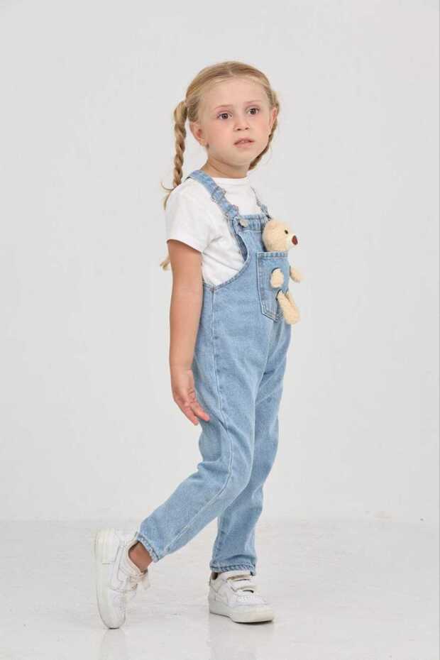 🧸 Girl's Teddy Bear Detailed Denim Salopet Pants