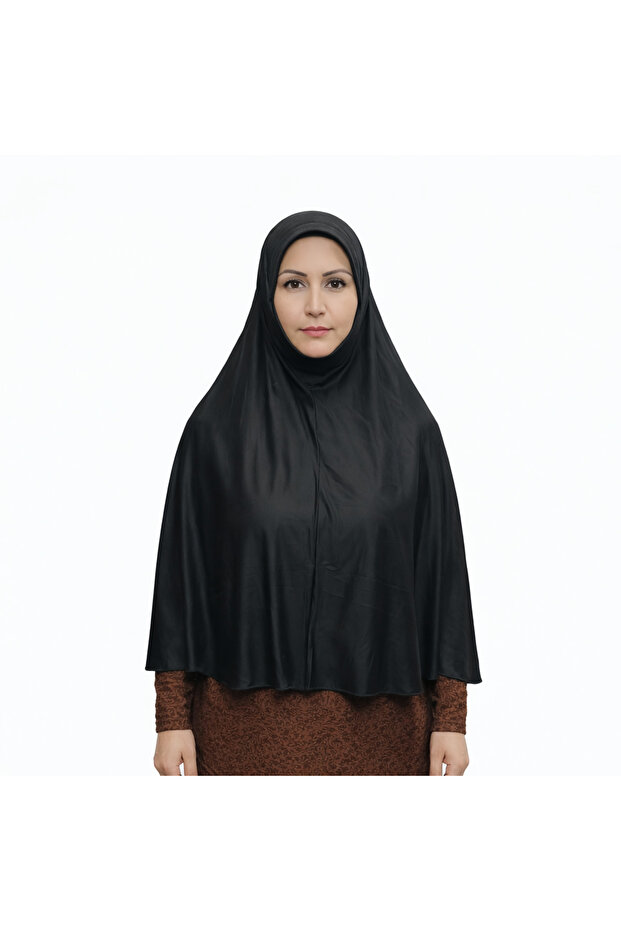 Ready-Made Turban Veil Practical Scarf Hijab with Niqab Prayer Cover Souffle (3XL) Black Combed Cotton Fabric