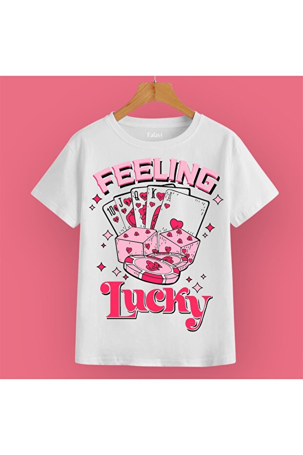 Feeling Lucky Written Pink T-Shirt
