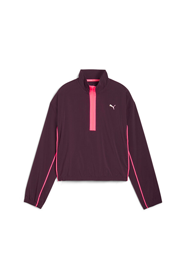 Womens Run For Her Woven Half-Zip Top - Red