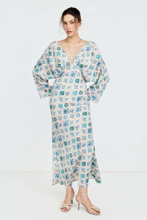 Linen Blend Bat Sleeve Dress