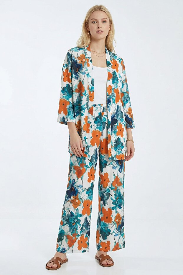 121 Patterned Kimono Set Orange - 1