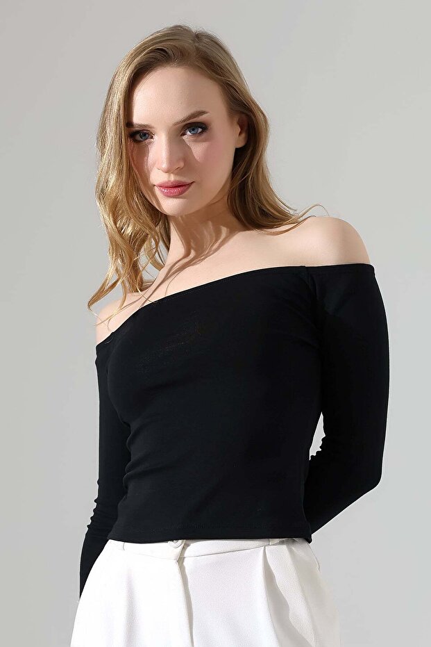 Women's Boat Neck Long Sleeve Off-Shoulder Blouse 22141