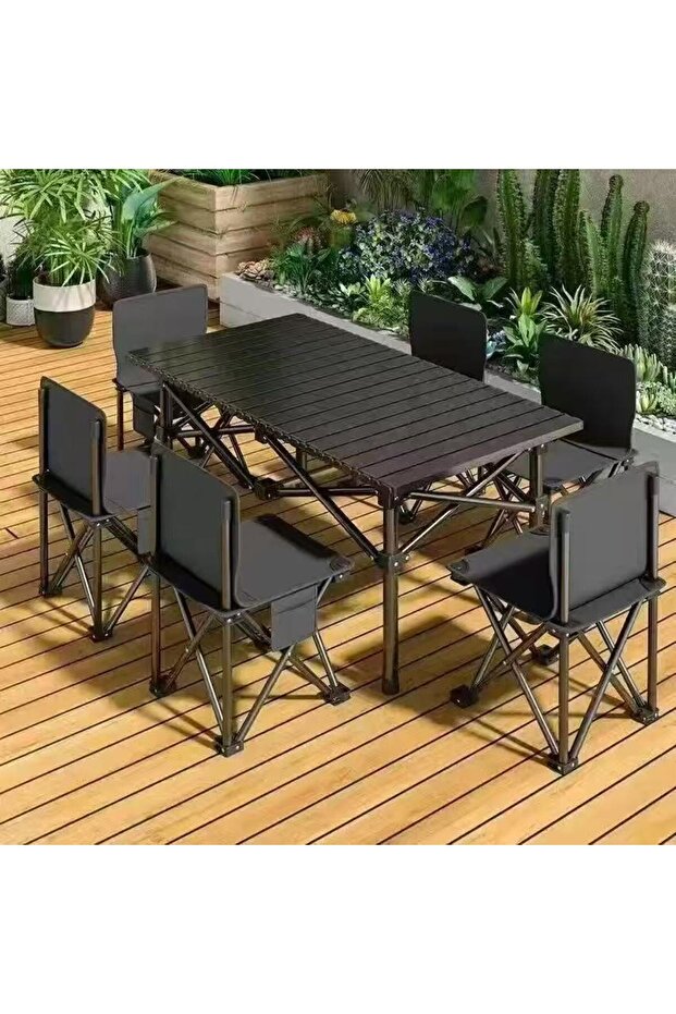 120cm table,36x36x58CM chairs 6pcs,Foldable outdoor table and chairs set, camping table and chairs