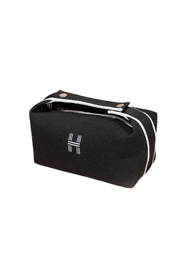 Canvas Travel Makeup Pouch with Handle Button Design