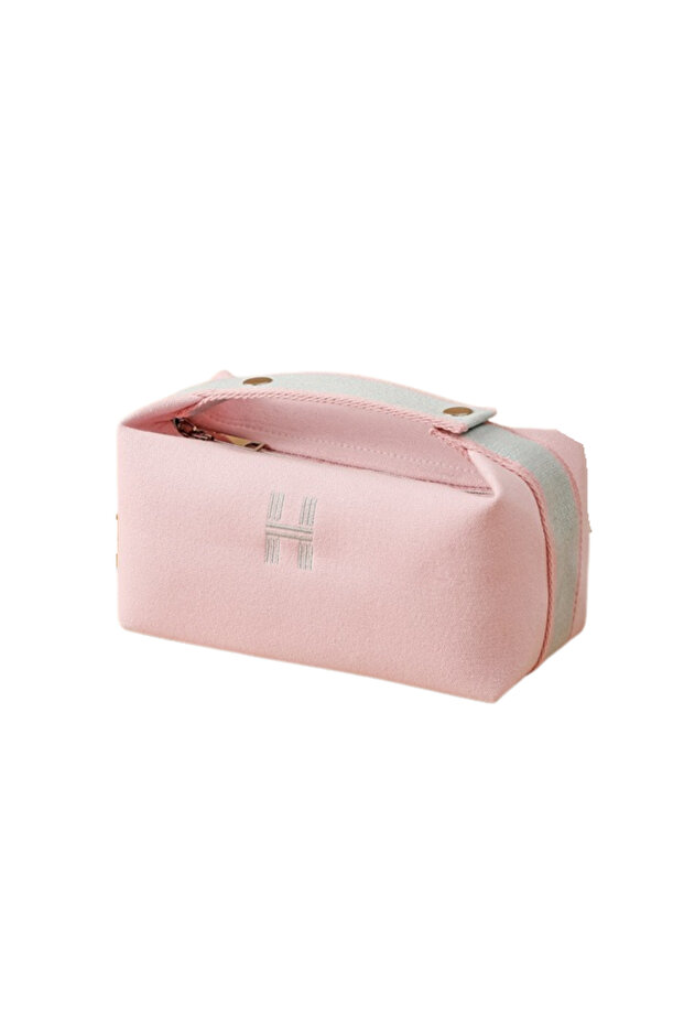 Canvas Travel Makeup Pouch with Handle Button Design