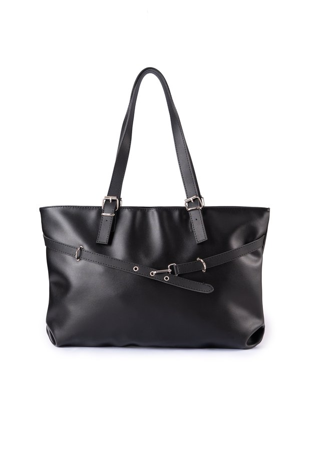 Elina Faux Leather Belt Buckle Detailed Women's Shoulder Bag Black